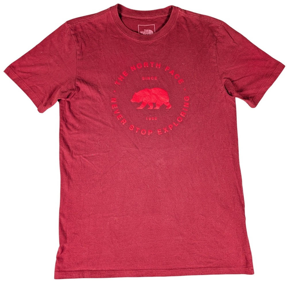 The North Face Mens Burgundy California Bear Graphic T-Shirt Short Sleeve Logo